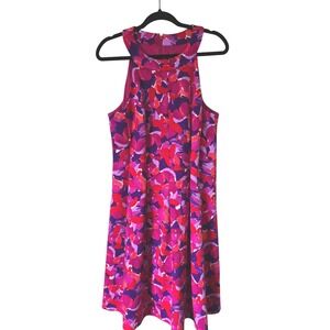 Pappagallo Womens 14 Shift Dress Pink Floral Halter Neck Resortwear Pleated